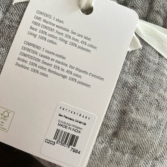 Pottery Barn Standard Cloud Linen Gray Pillow Sham, NWOT - Picture 4 of 8